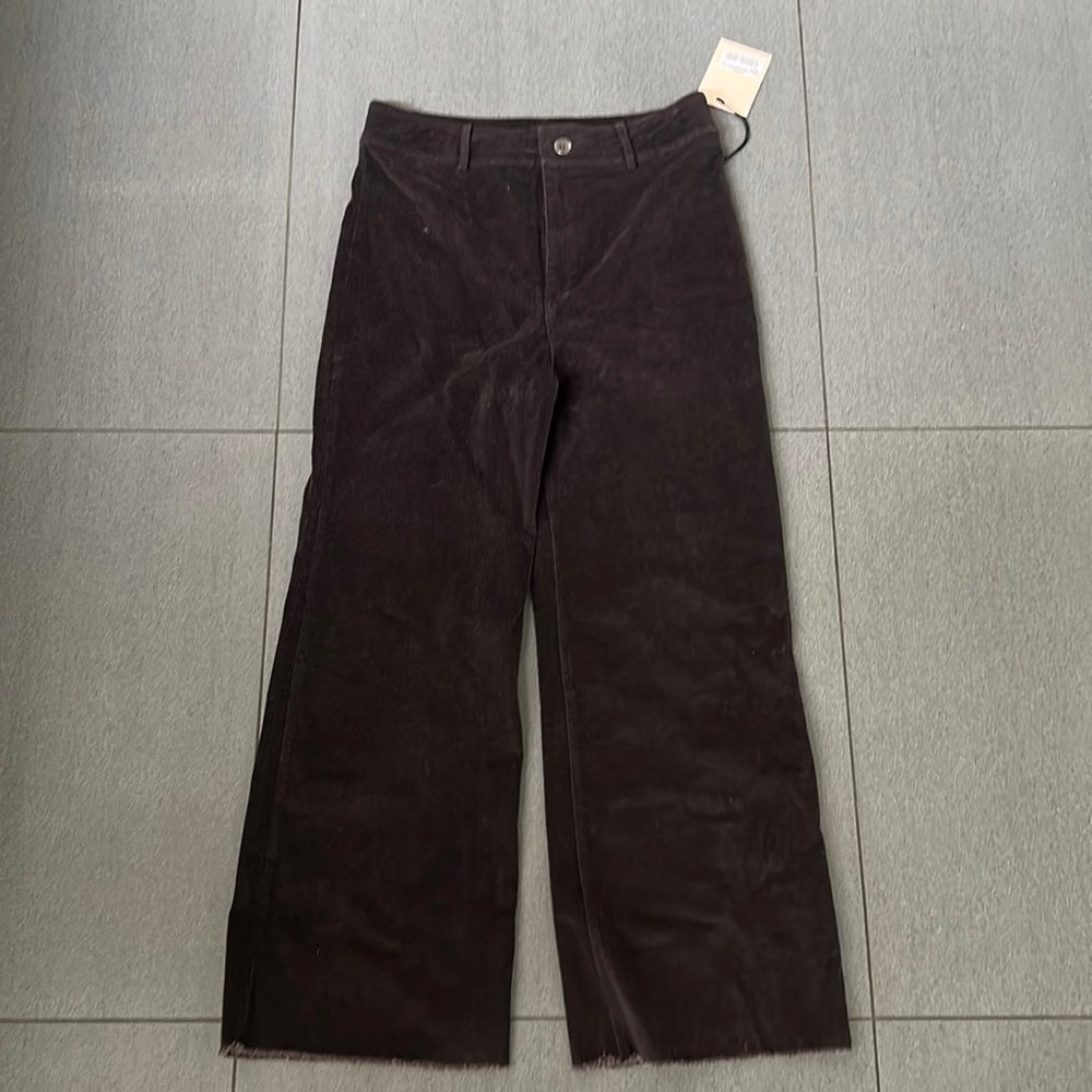 stretch wide leg cord pants brown